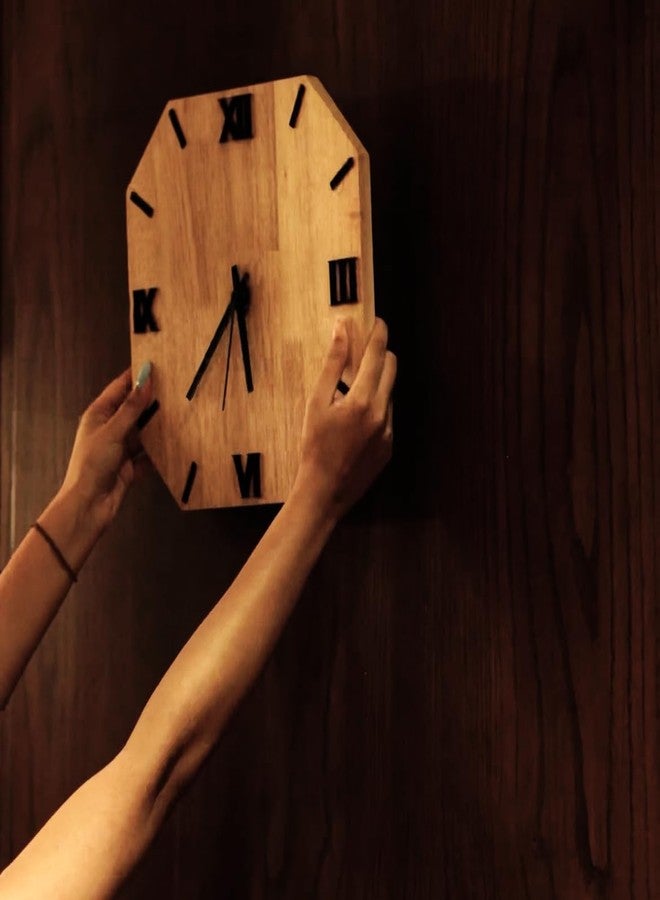 Space WeDecor OctaROME - 28cm Handmade Wooden Wall Clock, Octagon Silent Non-Ticking with Roman Numerals, Premium Rubberwood for Home & Office Decor - Image 2